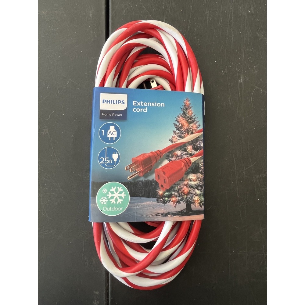 Candy Cane Striped Extension 25ft Cord Christmas Holiday Festive Porch Decor